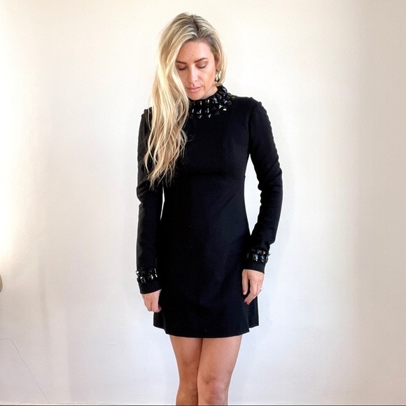Trina Turk Black Jeweled Neck Long Sleeve Dress size 4 - Picture 3 of 11